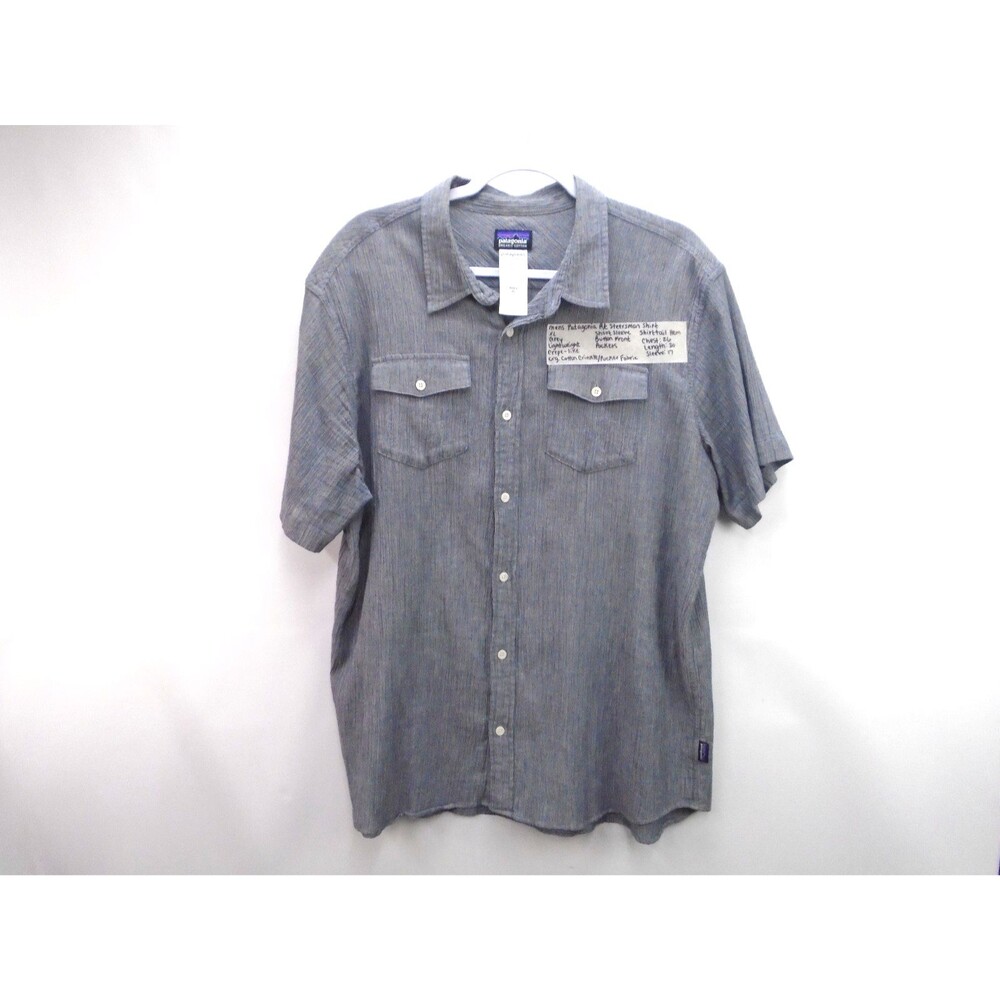 Patagonia Mens XL A/C Steersman Short Sleeve Puckerware Fabric Shirt Grey